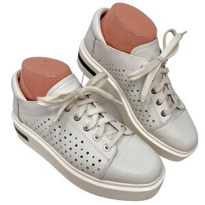 Linea Paolo Kendra White Perforated Leather Square Toe Platform Sneaker Size 7.5
